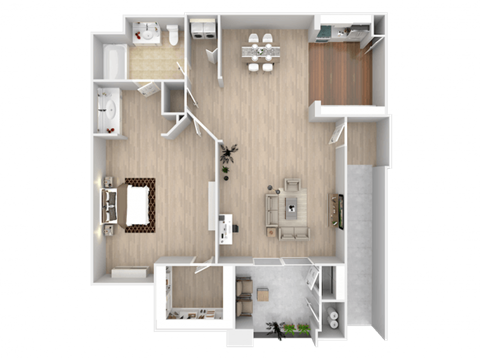 A floor plan of a house with a kitchen, living room, and two bedrooms.